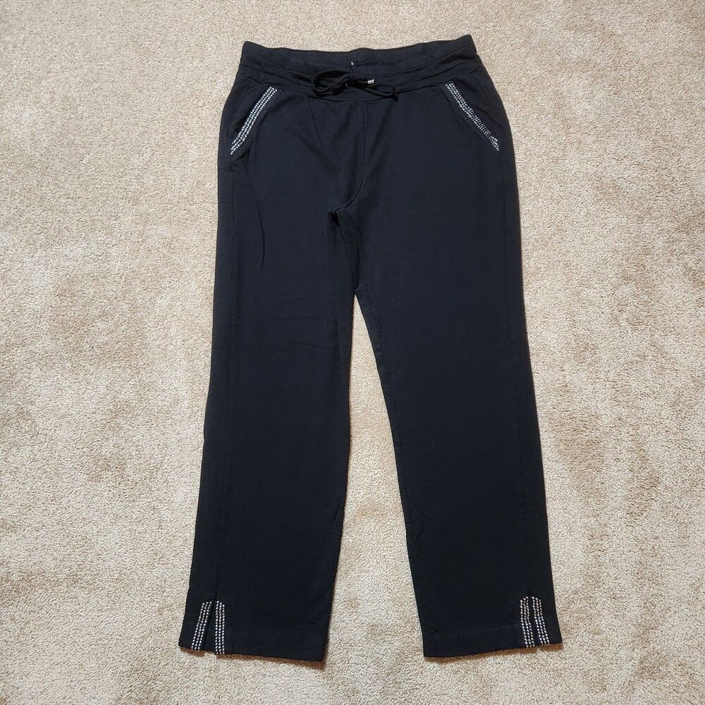 Weekends by Chico's Women 1 US 8 Black Studded Pull On Lounge Pants Drawstring